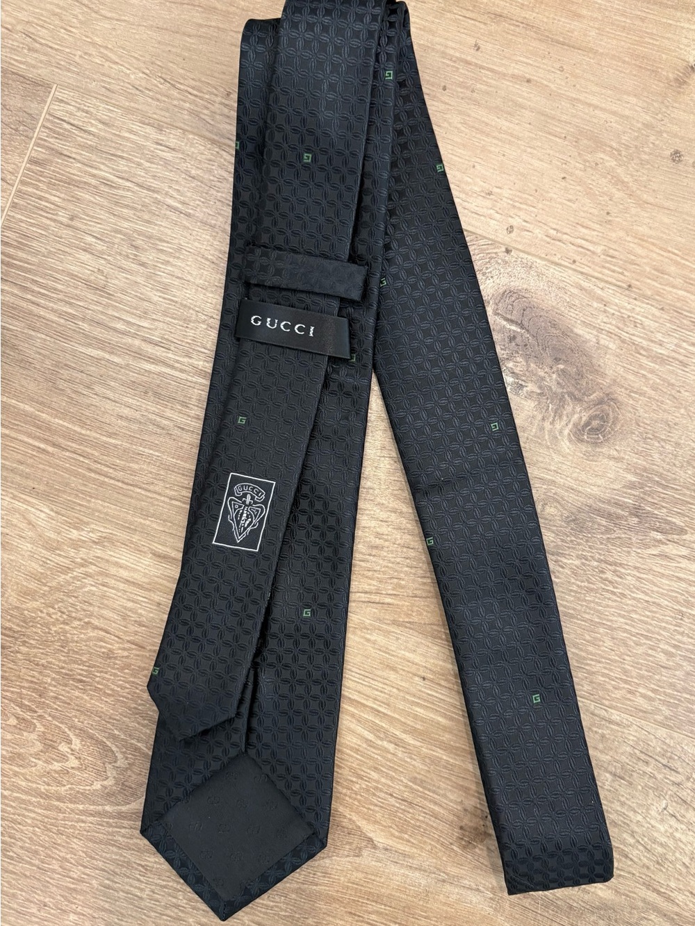 Gucci Black Tie with Subtle Green Square Accents